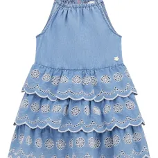 Ярусное джинсовое платье с фестонами