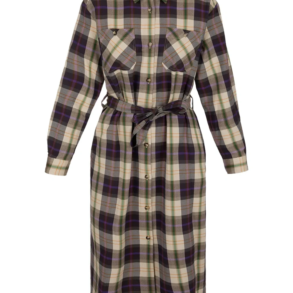 Клетчатое платье миди с поясом