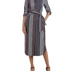 Полосатое платье миди с поясом Полосатое платье миди с поясом