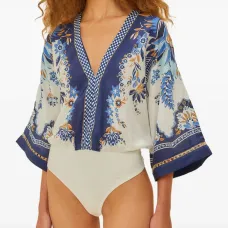 Боди с V-образным вырезом и цветочным принтом