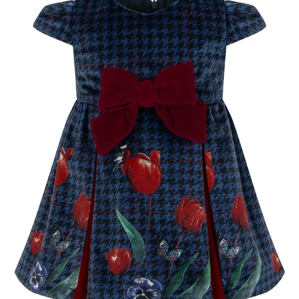 Платье в ломаную клетку с бантом