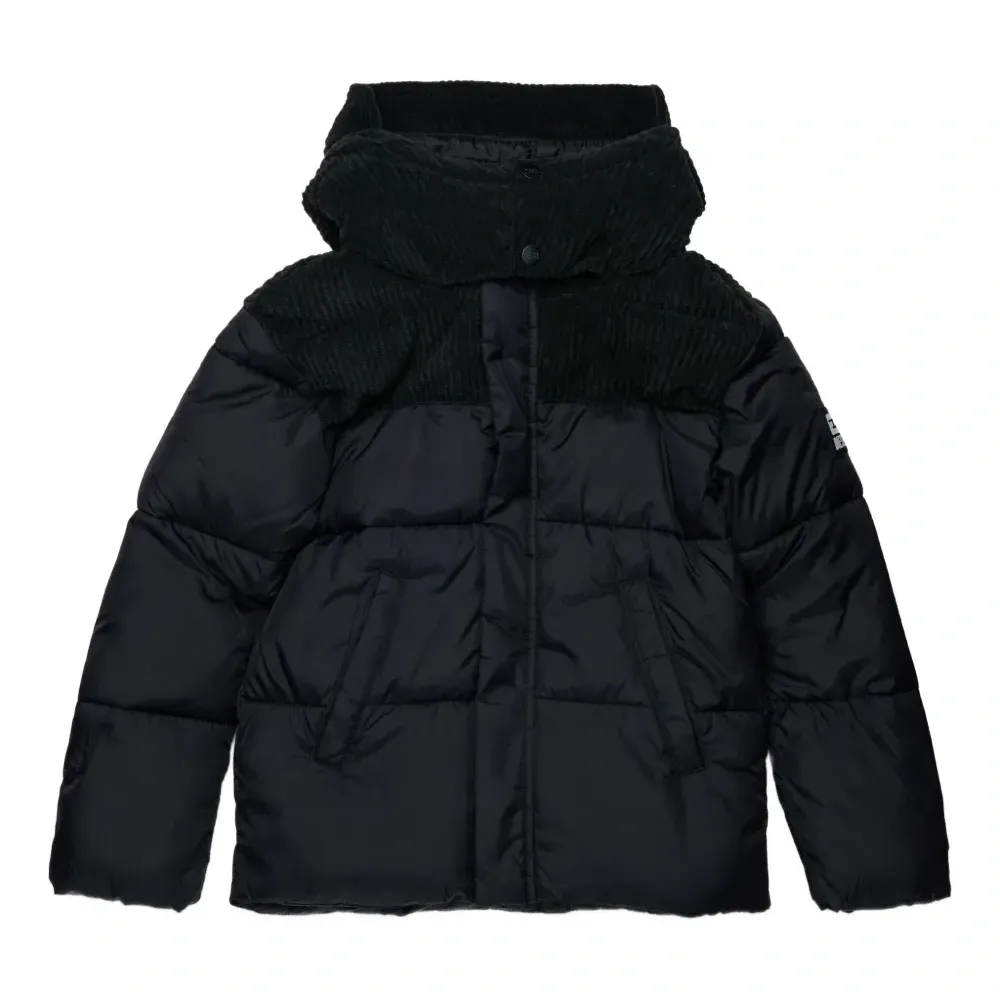 Пуховик с вельветовыми вставками