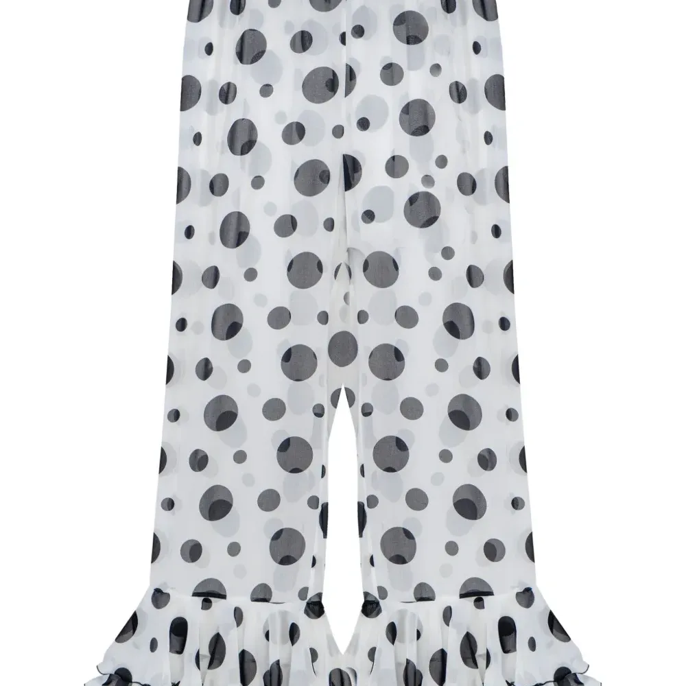 брюки в горох с оборками