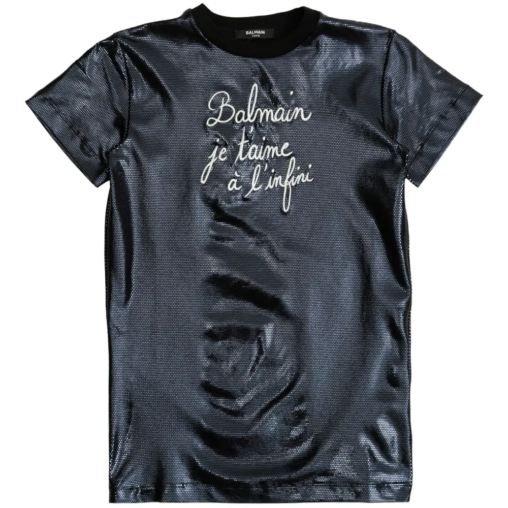 Атласное платье-футболка с графичным принтом