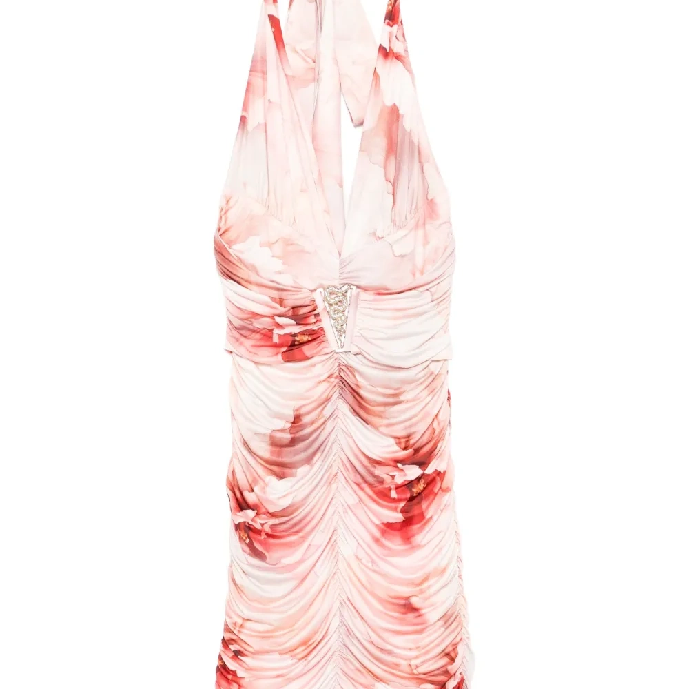 Платье мини с V-образным вырезом и цветочным принтом