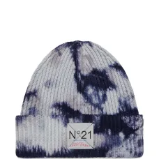 Шапка бини в рубчик с принтом тай-дай