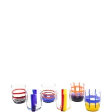 набор из шести стаканов в полоску