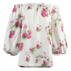 блузка с объемными рукавами и цветочным принтом