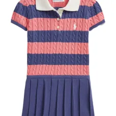 полосатое платье фактурной вязки с воротником поло