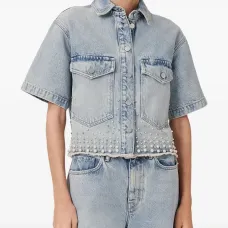 Джинсовая рубашка с искусственным жемчугом Джинсовая рубашка с искусственным жемчугом