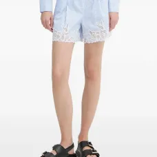Шорты в полоску с кружевной отделкой