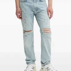 Джинсы с эффектом потертости и карманами