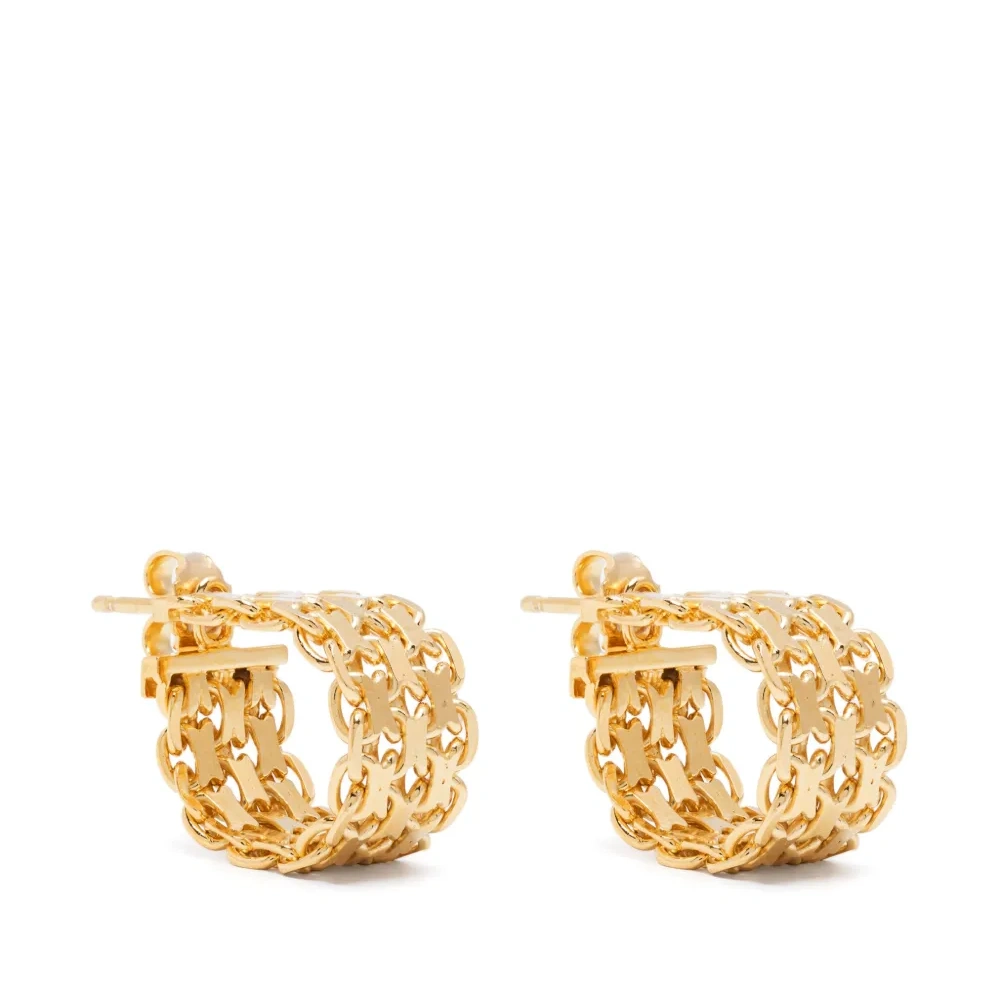 Stud earrings with falling chained hoops