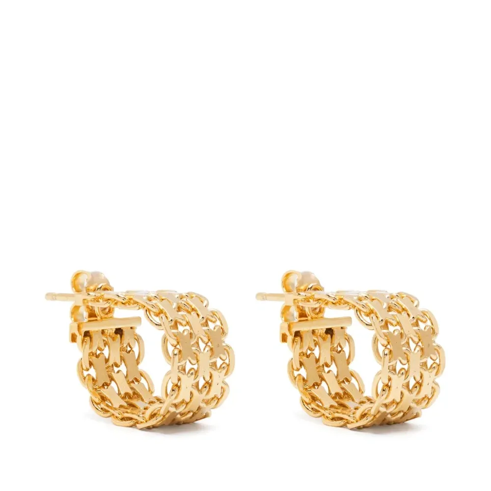 Stud earrings with falling chained hoops