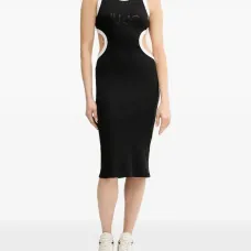 Платье миди в рубчик с вырезами