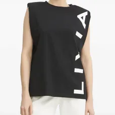 Топ с объемными плечами и логотипом