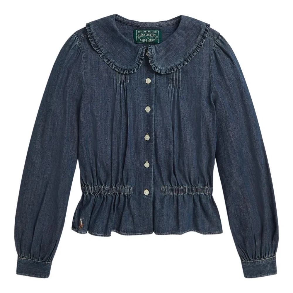 Джинсовая блузка с оборками