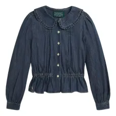 Джинсовая блузка с оборками