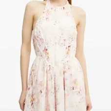 Платье миди с вырезом халтер и цветочным принтом