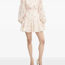 Платье мини с длинными рукавами и цветочным принтом