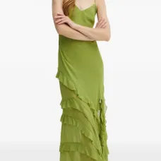 Платье миди с воланами и V-образным вырезом