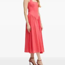 Платье миди с вырезом халтер и сборками