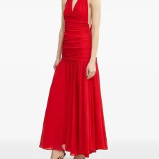 Платье макси с вырезом халтер и драпировкой