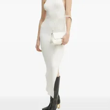 Платье миди с открытой спиной и высоким воротником