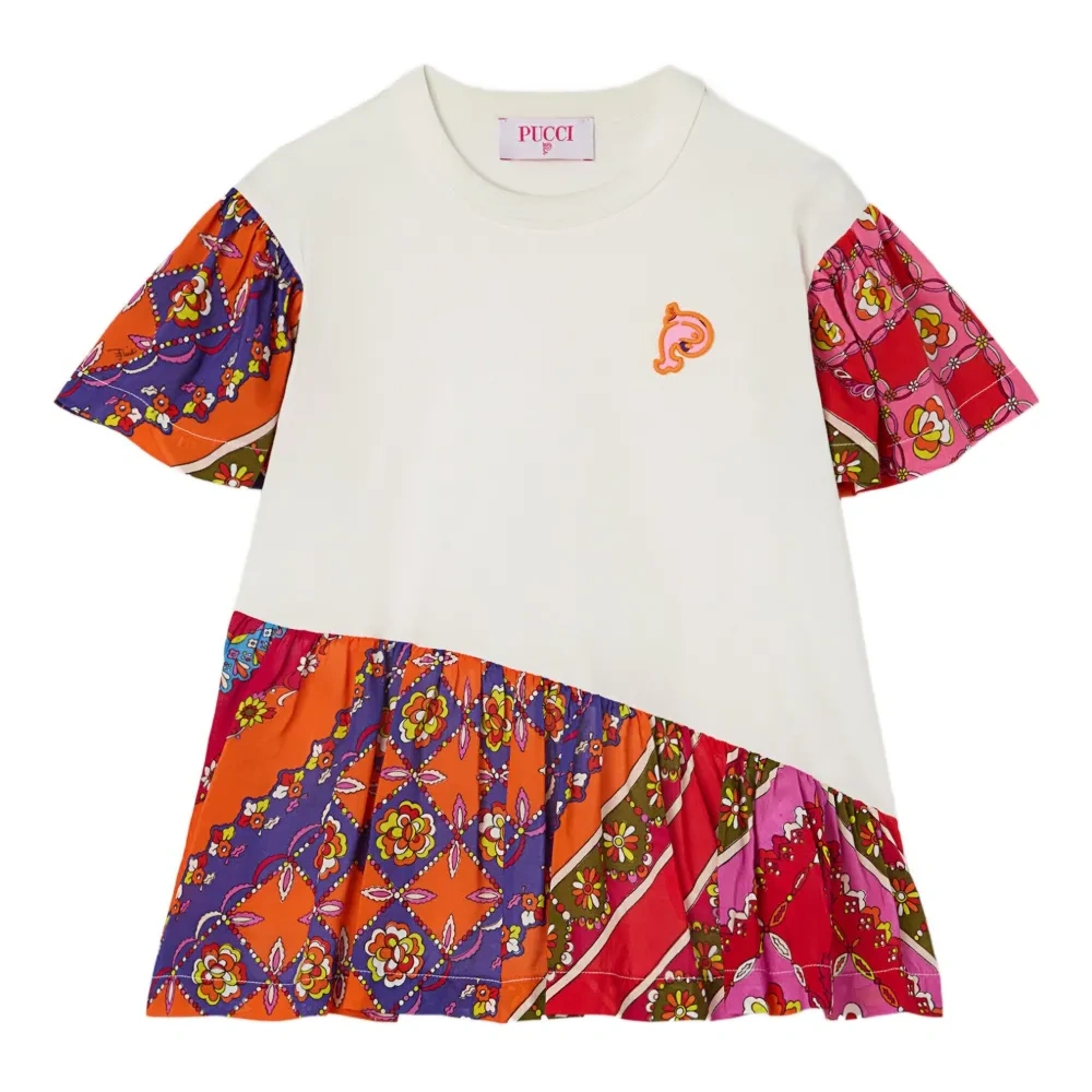 футболка в технике пэчворк с цветочным принтом