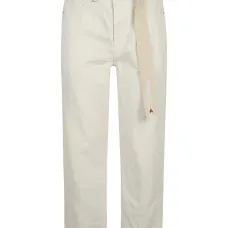 Брюки из хлопка и льна с поясом