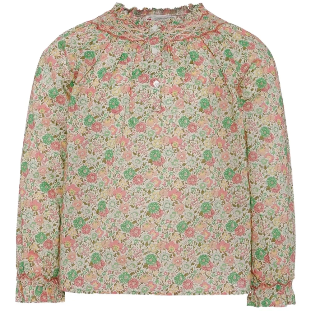 блузка с оборками и цветочным принтом