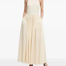 Платье макси со сборками и вырезом халтер