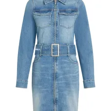 Джинсовое платье на молнии с поясом Джинсовое платье на молнии с поясом