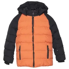 Пуховик в стиле колор-блок