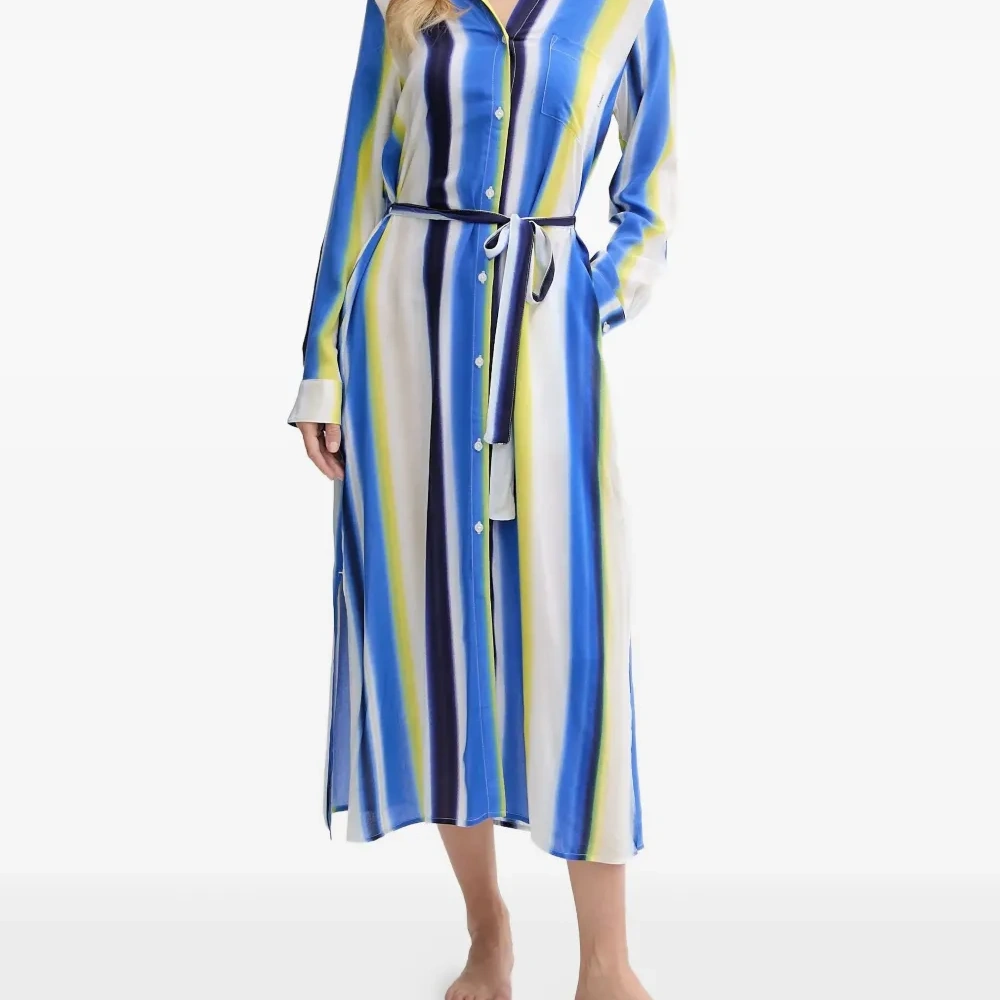 Полосатая рубашка-ночная рубашка с поясом