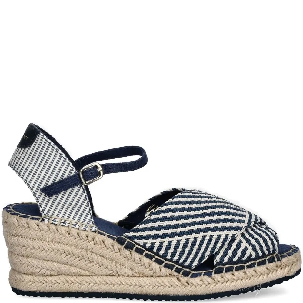 Полосатые туфли на танкетке