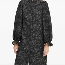 Платье с объемными рукавами и цветочным узором