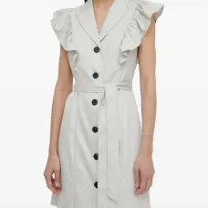 Платье мини в тонкую полоску с оборками