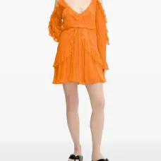 Платье миди с открытыми плечами и оборками