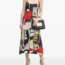 Платье миди с принтом в технике пэчворк