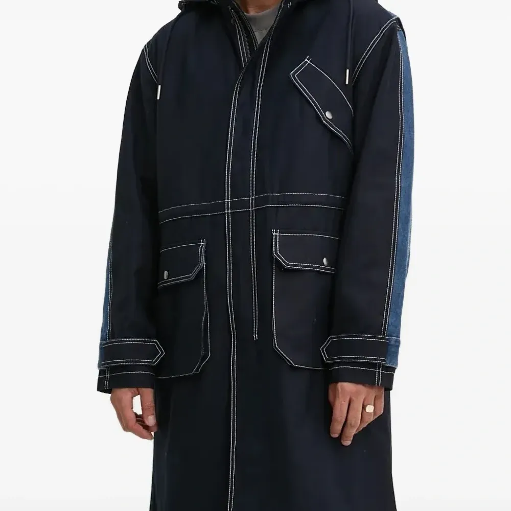 Парка с капюшоном и вставками из денима