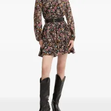 Платье мини со сборками и цветочным принтом