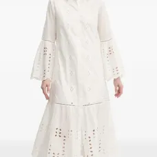 Платье миди с рукавами колокол и вышивкой