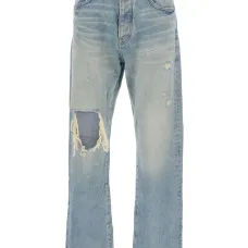 джинсы с прорезями и нашивкой-логотипом