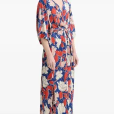 Платье с поясом и цветочным принтом