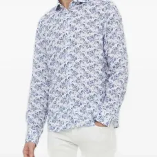 Льняная рубашка с цветочным принтом