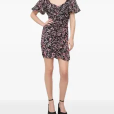 Платье мини с объемными рукавами и сборками