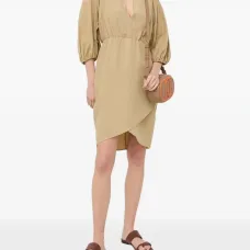 Платье с V-образным вырезом и объемными рукавами