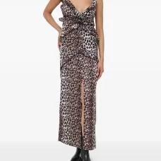 Платье макси с оборками и леопардовым принтом