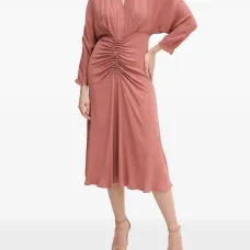 Платье миди с V-образным вырезом и сборками